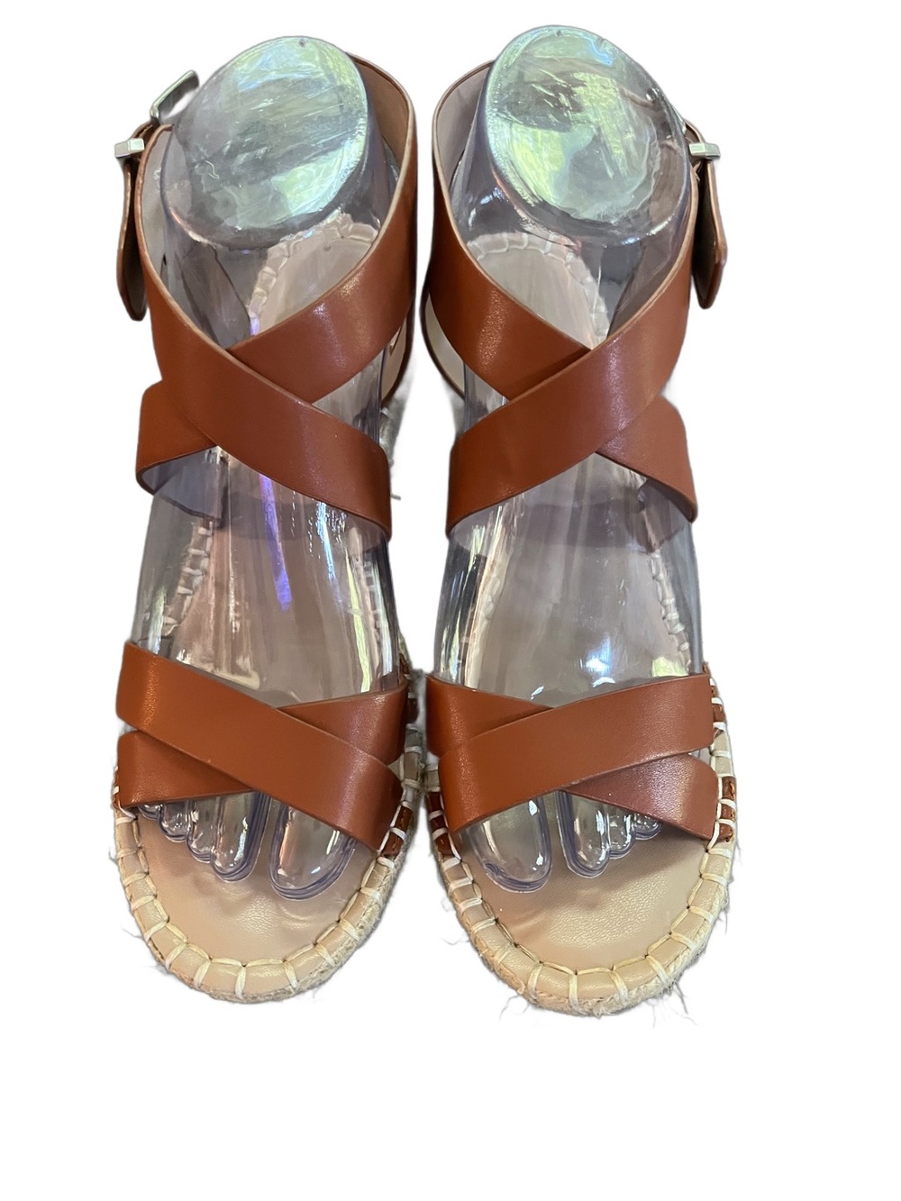 Charles David Tan Leather Crisscross Espadrille Sandals